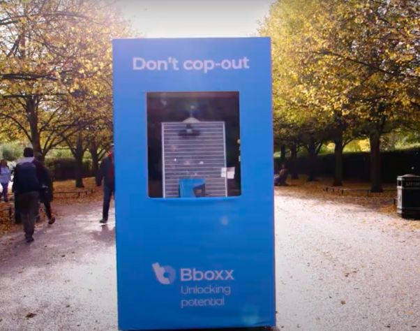 blue Bboxx booth on pathway